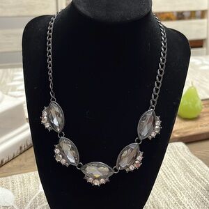 NWT Gunmetal Statement Necklace with Smoky Marquise Crystals